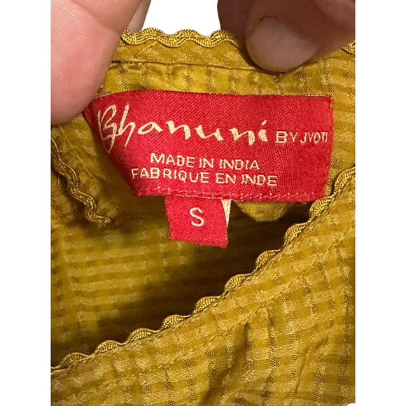 Bhanuni by Jyoti Embroidered Peplum‎ Blouse Short Sleeve Mustard Yellow S - Picture 9 of 11